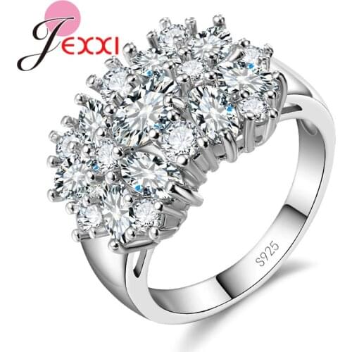 Luxurious Flower Cubic Zirconia Wide Band Jewelry Ring For Women 925 Sterling Silver Wedding Jewelry Gift