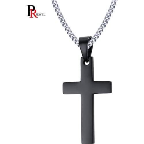 Classic Cross Jesus Necklaces for Men Woman Five Colors Stainless Steel Prayer Collar Cristianismo Accessories Free Chain 24"