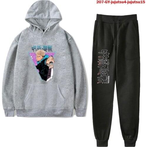 Jujutsu Kaisen Hoodie 2 Pieces Set Japanese Anime Clothes Teenage Unisex Tracksuit Long Sleeve Mens Hoodies+Sweatpants