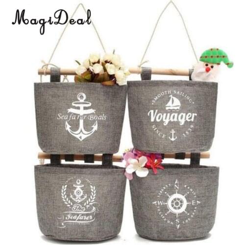 MagiDeal Cotton Linen Navy Style Gray Wall Door Hanging Storage Organizer Hanger Bags-Home Decoration Accessories