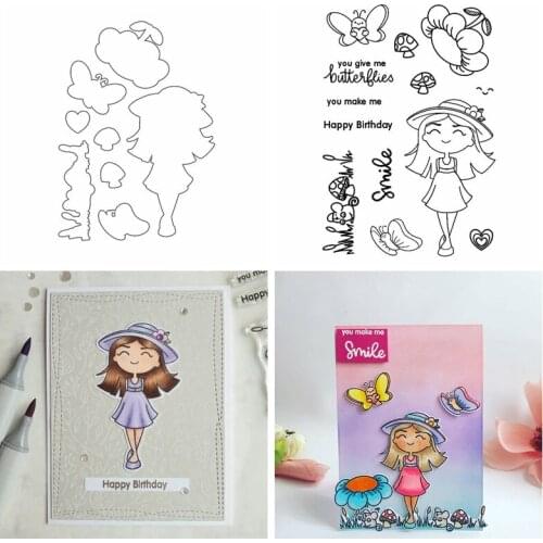 Flower Mushroom Bees Butterflies Metal Cutting Dies With Clear Transparent Stamps Smile Sexy Lady For DIY Album Craft Card 2020