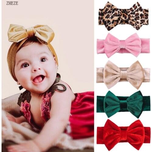 Trendy Party 5" Big Smooth Velvet Kids Girl Hair Bow Elastic Headband Fall/Winter Warm Head Wrap Birthday Party Hair Accessories