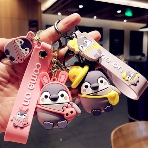 Fashion Punk French Bulldog Keychain Cartoon Cute Penguin Keychains for Women Bag Pendant Jewelry Trinket Mens Car Key Ring