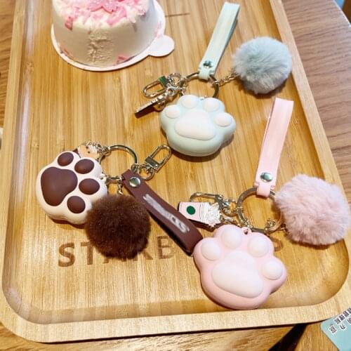 Cartoon Cute Silicone Keychain Cat Paw Feet Key Chain Sound Light LED Flashlight Key Ring Figure Pendant Chaveiros Llaveros Gift