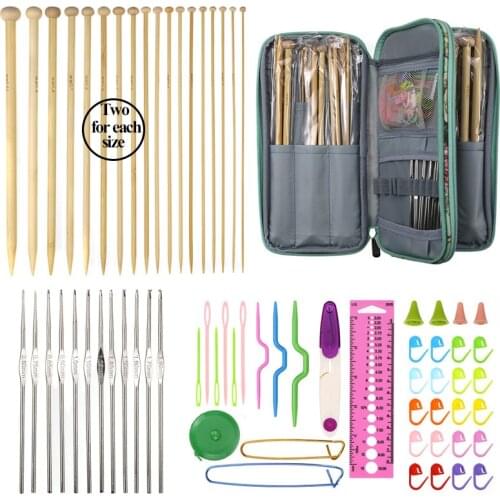 KOKNIT Big Capacity 36pcs Straight Knitting Needles 12pcs Lace Crochet Hooks Set Scissors Rulers Sewing Accessories Set With Bag