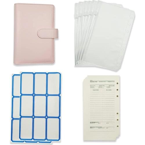 A6 PU leather binder cover, with transparent PVC A6 binder pocket, budget table, sticker label, A6 notebook