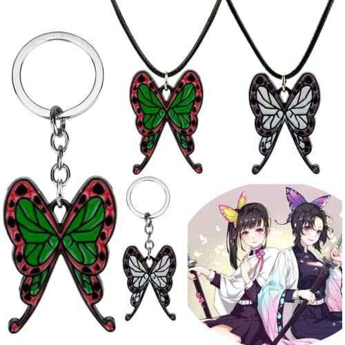 Demon Slayer Pendant Necklace Jewelry Kimetsu no Yaiba Butterfly Shape Rope Chain Choker Enamel Women Necklace Nice Gifts