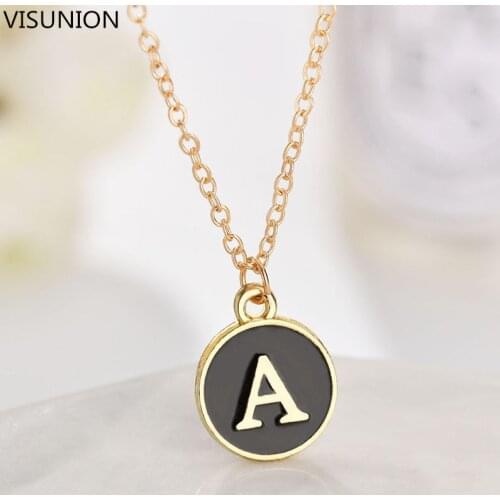 Simple 26 Letters Pendants Necklaces Alphabet Coin Initial Charm Necklace Black Round Lettering A-Z Clavicle Necklaces Gift