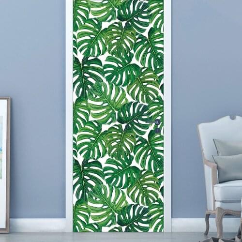 Hand-Painted Green Leaves DIY Door ArtWall Stickers Home Decor Living Room Kids Room Porch Removable Waterproof PVC Wall Paster