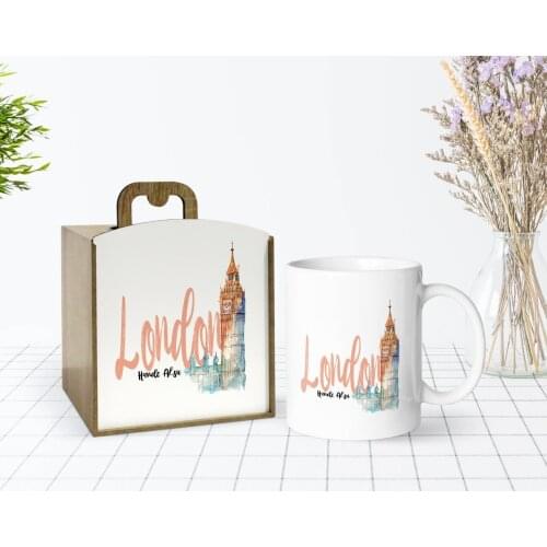 Tailor-made In Wooden Box London Design White Mug Bardak-2