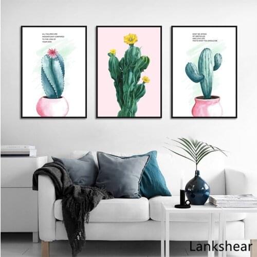 Scandinavian Potted Cactus Wall Art Canvas Painting Posters And Prints Nordic Poster Wall Pictures For Living Room Quote Decor