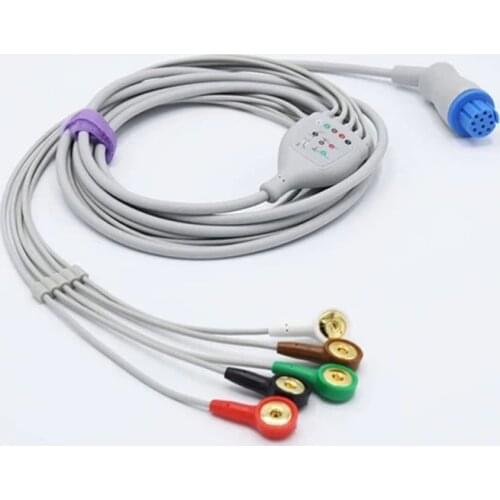 Compatible Datex Ohmeda 10 Pins ECG Cable 5 Leadwires Snap AHA Connector