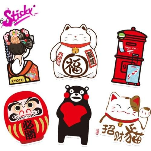 STICKY 6pcs Japanese Style Moda Stickers Waterproof Sunproof PVC Car Stickers Motorcycle Off-road Laptop Trunk Guitar