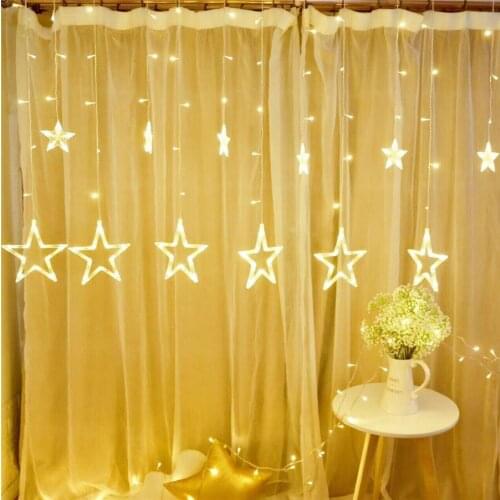 EU/US plug 2.5M 12 Stars LED Window Curtain lights Star String Fariy Lights 8 modes Xmas Home Holiday Party Wedding Decoration