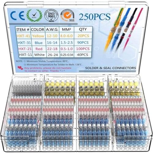 200/300/500PCS Solder Seal Wire Connectors Kit Heat Shrink Butt Connector Waterproof Insulated Electrical Wire Terminals Kits