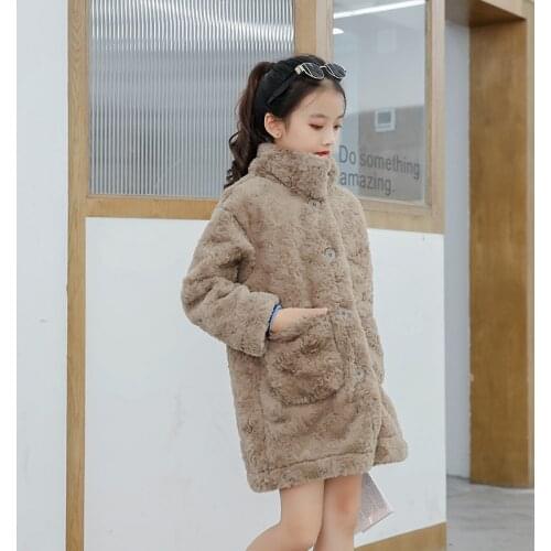 Big Girls Thick Warm Faux Fur Coat Children Winter Soft Velvet Overcoat 6-16 yrs Fashion Kids Outerwear Girl Warm Clothes