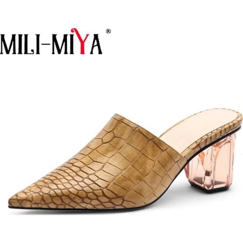 MILI-MIYA Thick High Heels Synthetic Leather Women Pumps Sexy Pointed Toe Rome Summer Fashion Casual Ladies Party Shoes Mules