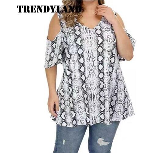 Trendyland Womens Plus Size Tops Bohemian Print Round Neck Short Sleeve Off Shoulder Tunic Casual Top Blouse Dropshipping
