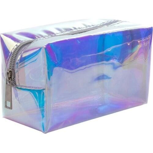 Womens Travel Cosmetic Bag Reflective Transparent Beauty Toiletry Waterproof Toilet PVC Ladies Bag O1C7