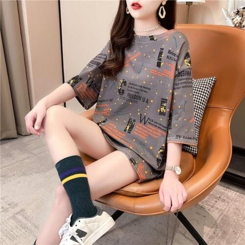 Loose Long Tshirt Women Summer Korean Fashion Letter Print Half-sleeve Lady T-shirt Oversize Hip Hop Harajuku NS4744