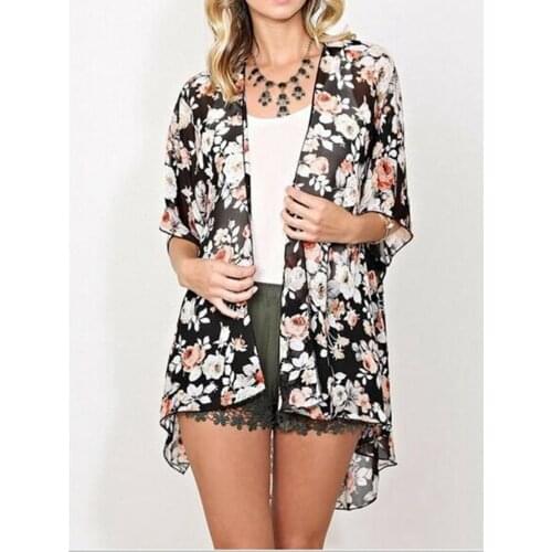 Women Floral Open Front Kimono Kaftan Beach Swimsuit Bikini Cover Up Tops Shirt Bohemian Loose Soft And Comfortable S M L