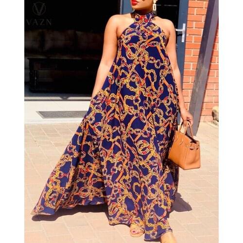 VAZN New 2020 Floral Print High Street Lady Party Night Shinny Loose Dress Sleeveless Sheath Dresses