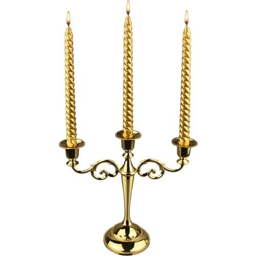 1PCS Metal Gold/Bronze Plated Candle Holder Retro 3-Arms Candelabra For Wedding Prop Candlelight Dinner Hotel Home Decoration