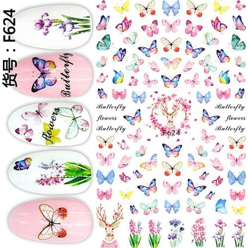 10PCS3D Flowers Butterfly Nail Art Sticker Blue Butterfly Elk Nail Slider Cartoon Animal Letter Nail Design