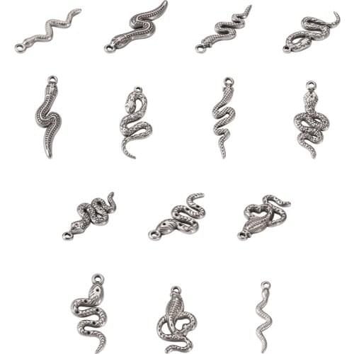 Pandahall 14pcs 7 Styles 304 Stainless Steel Snake Pendants for DIY Necklace Choker Earrings Vintage Jewelry Making Accessories