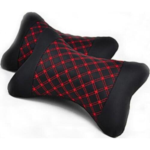 2 Pieces Leather Memory Cotton Car Seat Ergonomic Headrest Neck Cushion Pillow