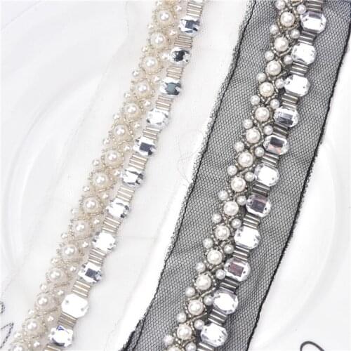 2yards/lot Ivory Pearl Crystal rhinestone chain Trim Beaded lace Trim For Corsage, Bridal Applique, DIY Wedding dress