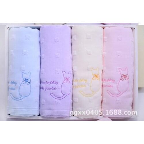 45pcs/lot! Lovely Cute Printed Cat Face Towel 100% Cotton Healthy Towel For Gift Decorative Bathroom Towels