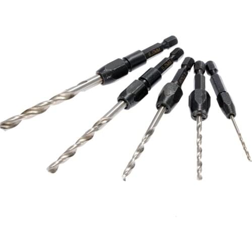 5pc 2/3.2/ 4/ 5/ 6mm Quick Release Drills 1/4" Hex Shank Wood Hcs Drill Bit Set Woodworking Quick Change Twist Drill Bit Metric