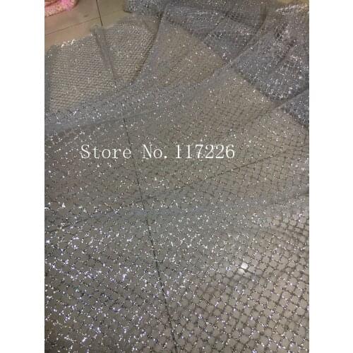 Glued glitter African Tulle Lace Fabric JRB-42932 hot sale African French Lace Fabric with silver glitter