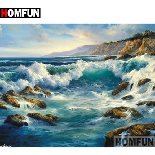 HOMFUN Full Square/Round Drill 5D DIY Diamond Painting "Seaside scenery" Embroidery Cross Stitch 5D Home Decor A00481