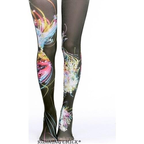 RUNNING CHICK Neon Gradient Harajuku Tattoo Print Pantyhose Wholesales