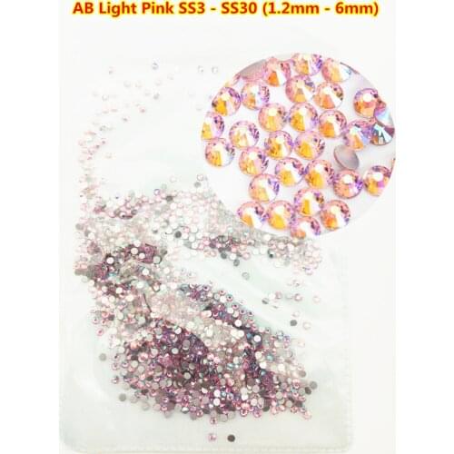SS3-SS30 Light Pink AB Non Hot fix Rhinestone Glitter Strass Glass Nail Art Stone Non Hotfix Rhinestone for Naills Shoes