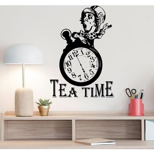 Tea Time Clock Wall Sticker Alice In Wonderland Mad Hatter Quote Poster Sign Kitchen Decoration For Room Art Design Poster LX187