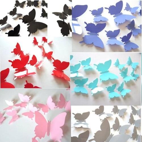 Black Three-Dimensional Simulation Butterfly Fridge Magnet 12 PCS/Set 3D Wall Stickers Personality Wedding Home DIY Decoration