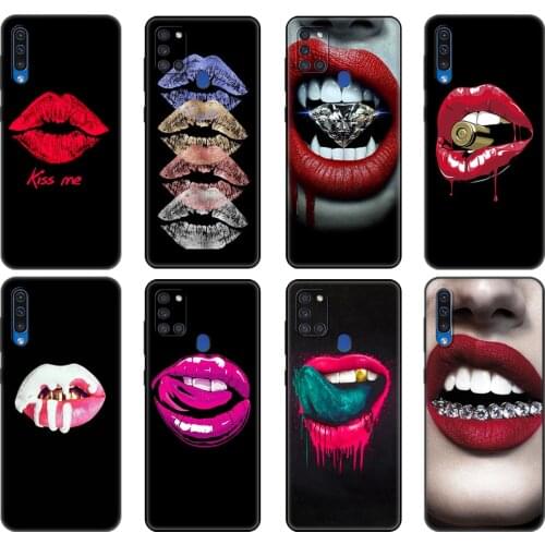 Black tpu Case For Samsung Galaxy A50 50S A30S A10 A11 A21S A31 A41 A51 A71 M21 M30S S10 LITE Cover Sexy vampire red lips Funny