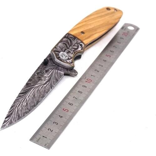 Damascus Knife Hunting Folding Tactical Survival Knives Outdoor Camping Pocket Knife Multitool Wood Handle Utility EDC Tools