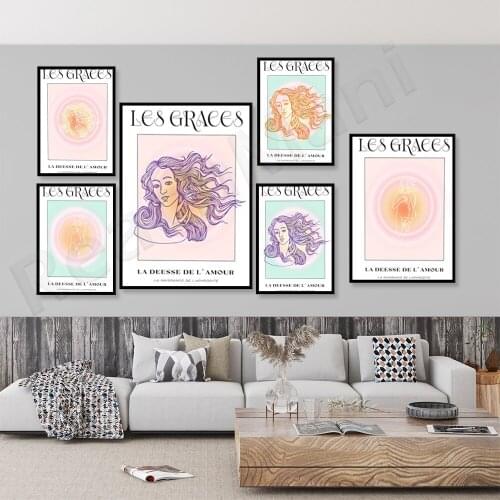 The birth of LES GRACES Venus, pastel decoration 90s aesthetic poster abstract spiritual art halo print, retro art spiritual hal