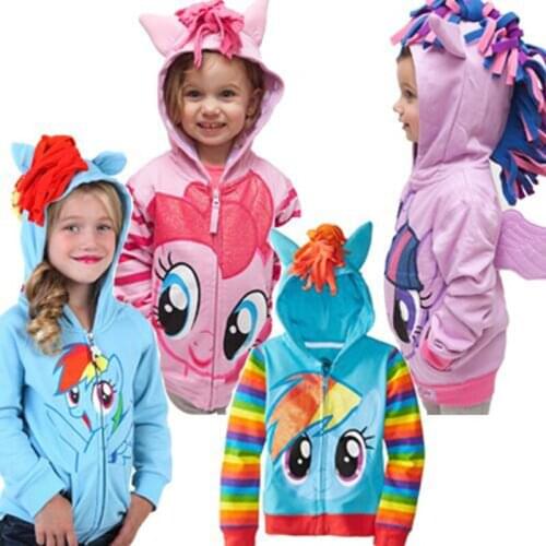 Children Cartoon Rainbow Horse Hooded Sweater Boys Girls Spring Autumn Long Sleeve Zipper Coats Kids Fashion Jackets 3-8 Years