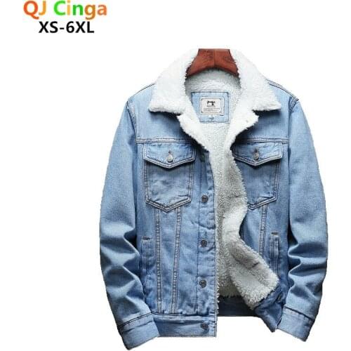 Men Light Blue Winter Jean Jackets Outerwear Warm Denim Coats New Men Big Size Wool Liner Thicker Winter Denim Jackets XS-6XL