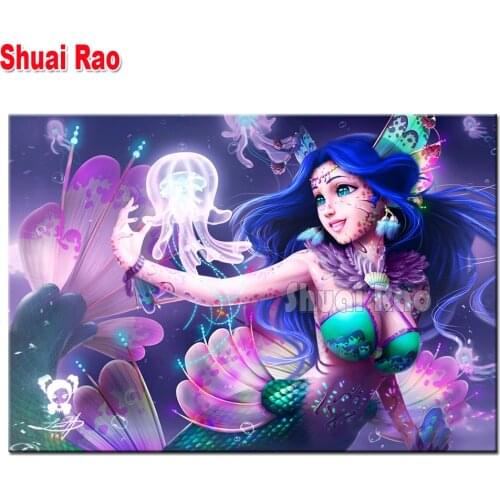 Full Square round Diamond Painting Jellyfish Mermaid Girl 5D Diamond Embroidery sale Mosaic Handmade New Arrival Sea Princess