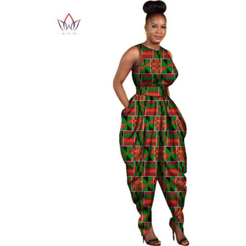 Maxi Size Women Jumpsuit Africa Cotton Wax Print Romper Bazin Riche Sexy Jumpsuit Dashiki Elegant Africa Clothing WY2766