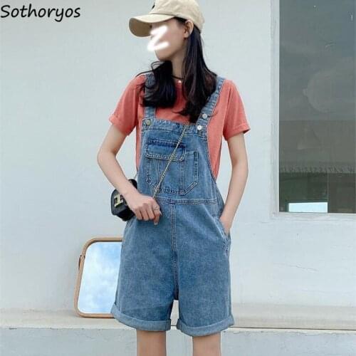 Rompers Women Summer Sweet Leisure Streetwear Loose All-match Fashion Multi-pockets Denim Jumpsuit Girls Young Style New Ulzzang