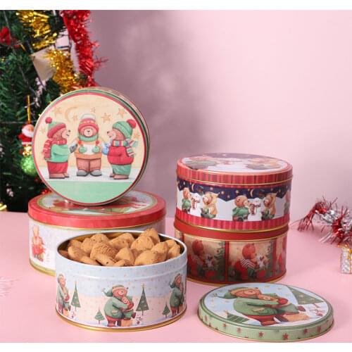 Christmas Cookie Box Candy Biscuit Box Packaging Box Holiday Party Supplies Tea Tin Box Round Candy Box Kids Gift New Year 2021