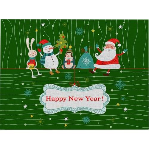 Cotton and Linen Table Mat Christmas Elements Single Side Pattern Heat Resistant Christmas Decor for Kitchen Dining Room WWO