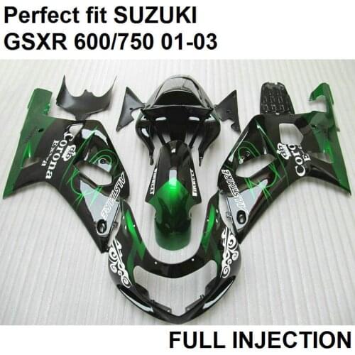 Hot body parts for Suzuki injection mold fairings GSXR600 01 02 03 green black motorcycle fairing kit GSXR 750 2001-2003 LV54